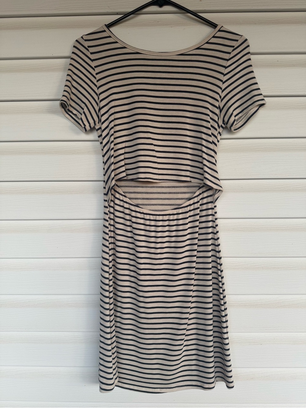 GB Knit Cutout Dress Beige Black Striped Mini Dress Small - Picture 4 of 4